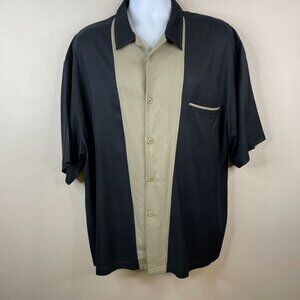 Nat Nast Shirt Mens XL Black Beige Silk Camp American Fit Sopranos Embroidered